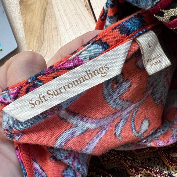 Soft Surroundings Embroidered Sequin Tunic Top Red Orange Floral Size Large - Picture 9 of 12